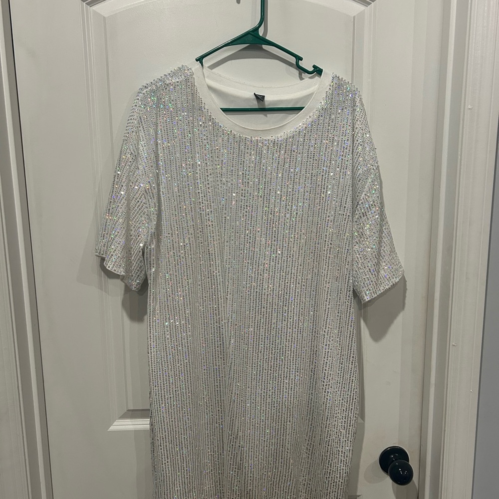 SHEIN White Sequin Mini Dress